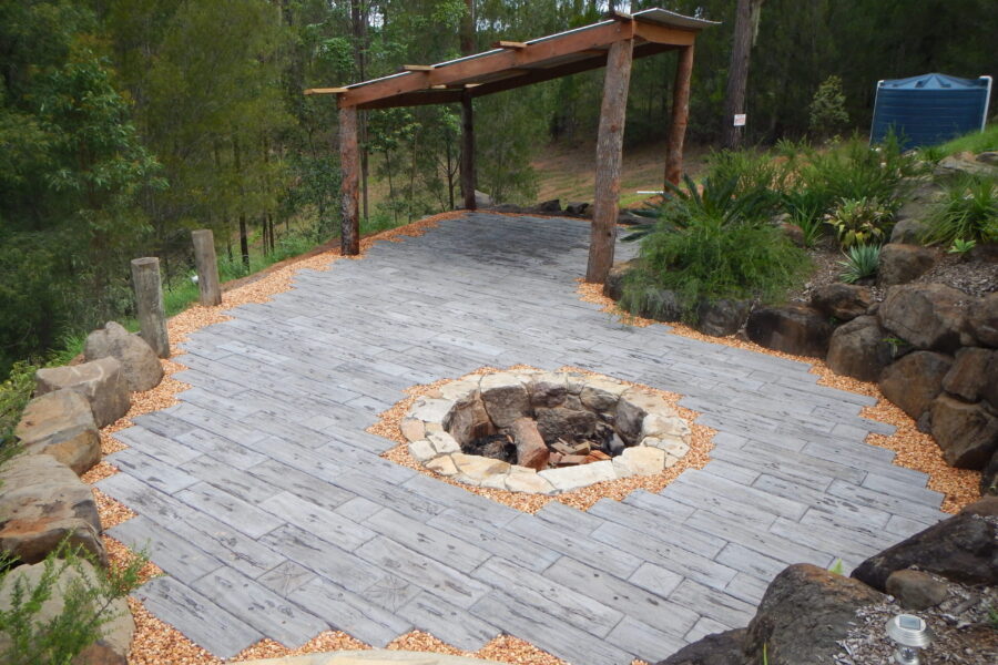 Fire Pit, Patio, Rock Gardens & Structure I build for my uncle in Australia