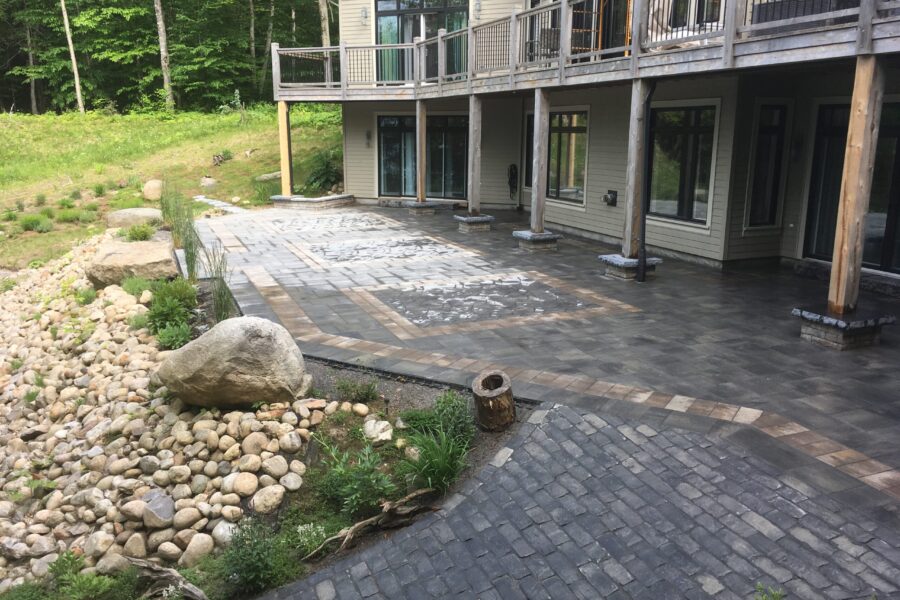 Flag Stone Inlays Cobble Stone Pathway Cedar Decking